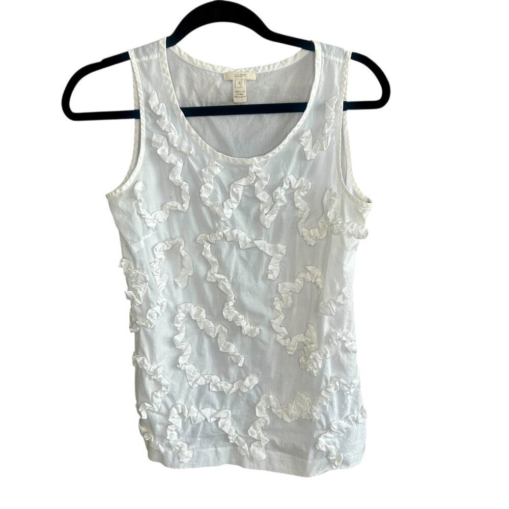 J.Crew Women's White Tank Appliqué Ruffle Front Cotton Tank Top Size 4